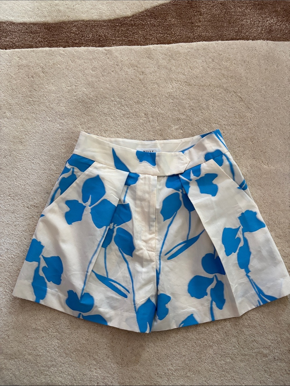 Milly White Shorts with Bold Blue Floral Print